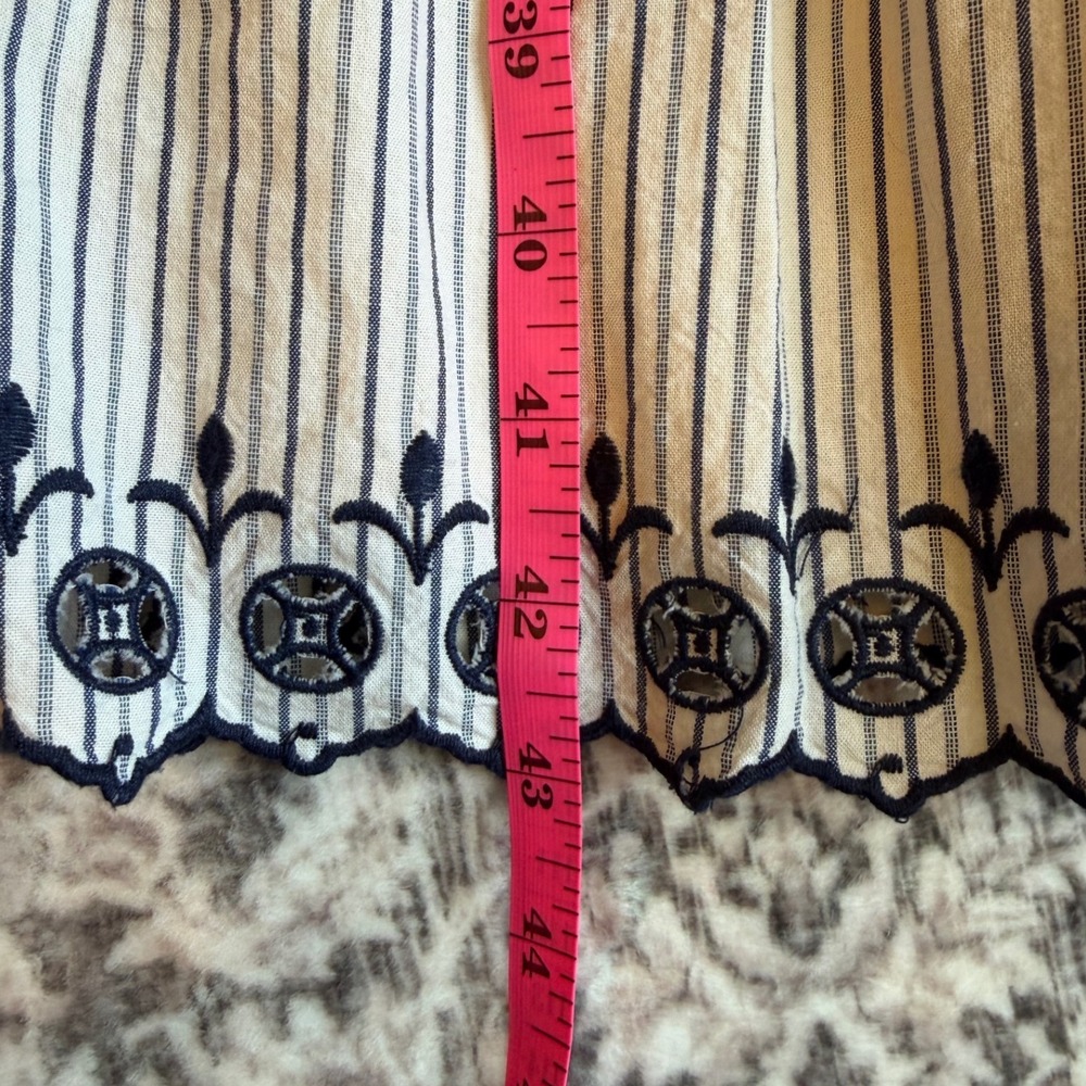 Madewell Jardin Embroidered Button Front Midi Dress Stripe Eyelet Blue White 4 - Picture 10 of 11